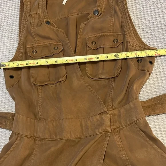 Free People Sleeveless Desert Delight Olive Utility Cargo Wrap V Neck Mini Dress - Picture 7 of 9